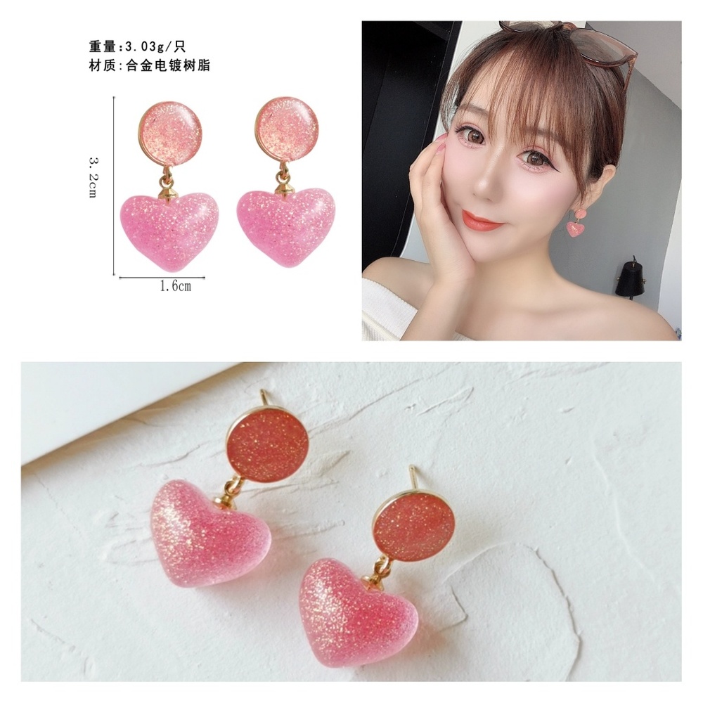 Gummy Pink Glitter Heart Earrings